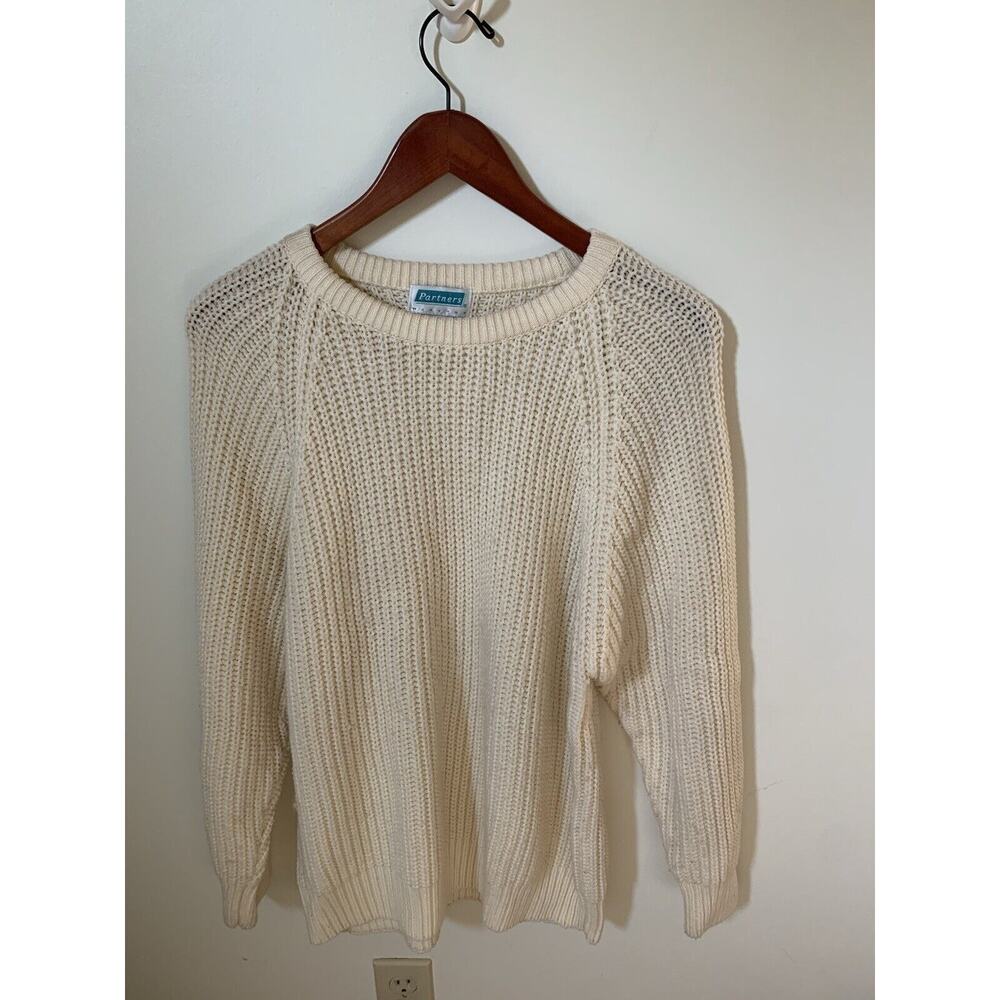 Partners Mervyns Womens Size Large Chunky Knit Sweater Cream Vintage Crewneck